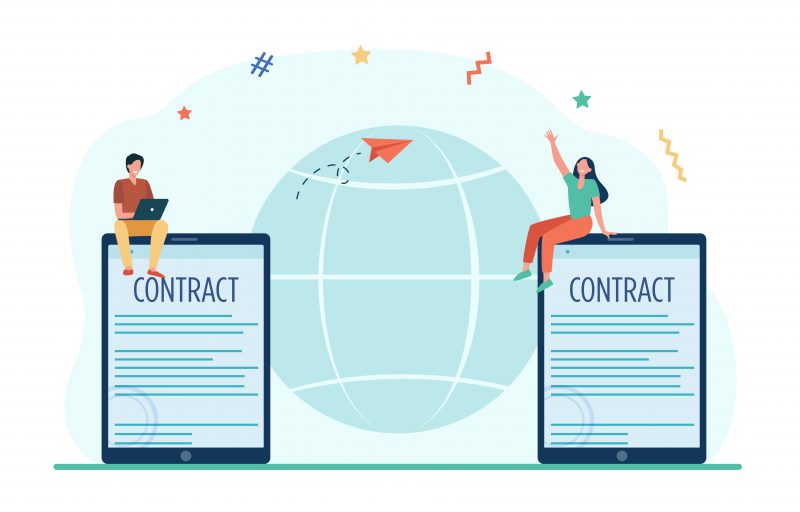 Digital contract illustration symbolizing EU compliance in B2B service catalogues across Europe